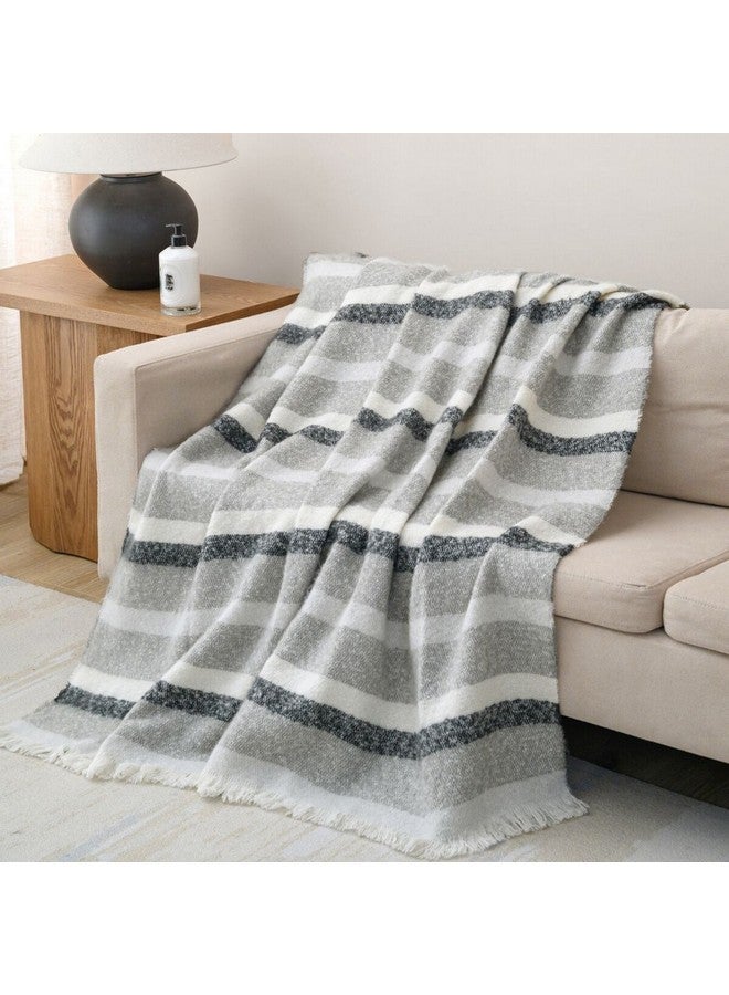Mezoe Stripe Pattern Soft and Luxurious Yarn Dyed Woven Throw Grey and White 1 x 153 x 127 cm Mohair02 - Image 1