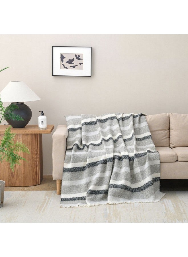 Mezoe Stripe Pattern Soft and Luxurious Yarn Dyed Woven Throw Grey and White 1 x 153 x 127 cm Mohair02 - Image 3