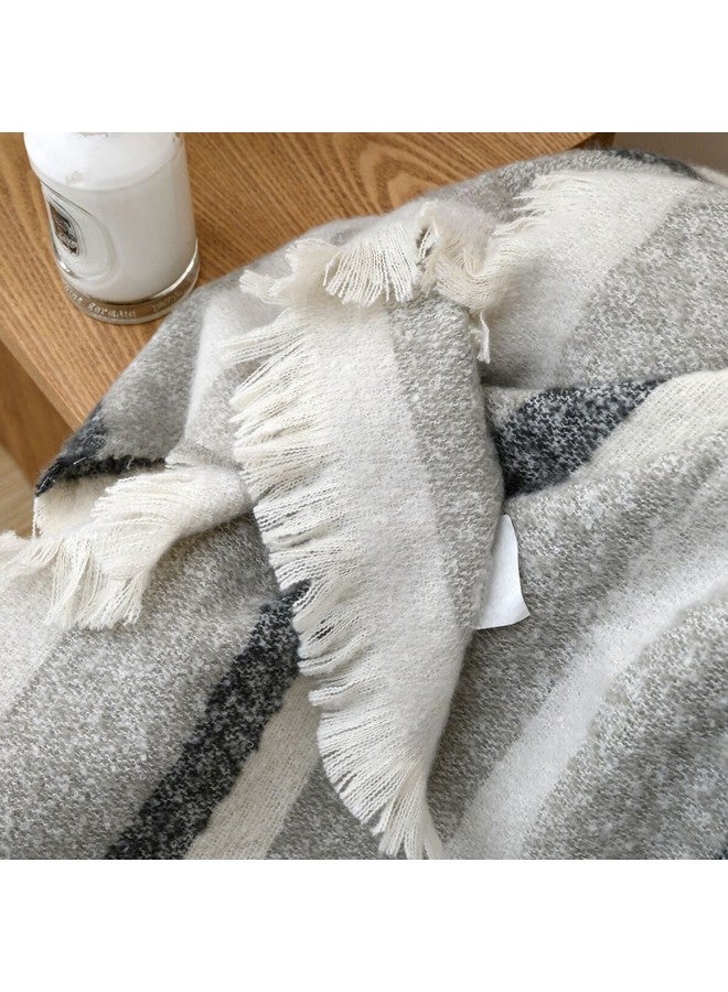 Mezoe Stripe Pattern Soft and Luxurious Yarn Dyed Woven Throw Grey and White 1 x 153 x 127 cm Mohair02 - Image 4