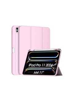 iPad Pro 11 Inch Case 2024 M4 with Pencil Holder, Trifold Stand with TPU Back Shockproof Case for iPad Pro 11 2024 Support Apple Pencil Pro/USB-C, with Aoto Wake/Sleep - Pink