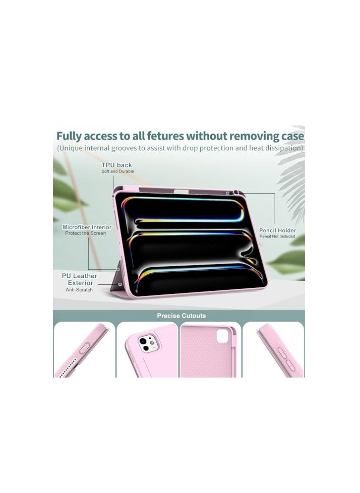 Generic - iPad Pro 11 Inch Case 2024 M4 with Pencil Holder, Trifold Stand with TPU Back Shockproof Case for iPad Pro 11 2024 Support Apple Pencil Pro/USB-C, with Aoto Wake/Sleep - Pink - Image 1