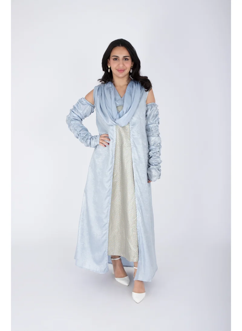 اكسا زي عصري كتف مكشوف لامع قطعتين IN9159 ازرق