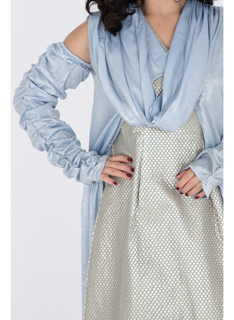 اكسا زي عصري كتف مكشوف لامع قطعتين IN9159 ازرق