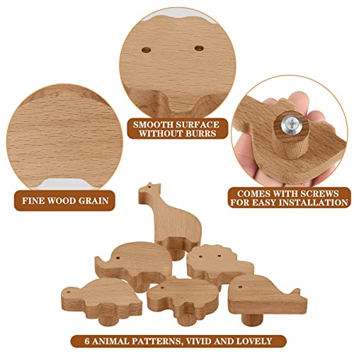 Qunclay 6 Sets Wooden Animal Dresser Knobs Decorative Nursery Wood Drawer Pulls with Screws Furniture Pulls Handles for Nursery Home Bedroom Kitchen Cabinets Hardware Cupboard (Zoo) - Image 3