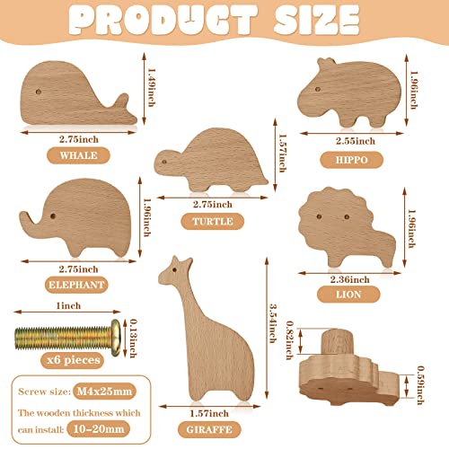 Qunclay 6 Sets Wooden Animal Dresser Knobs Decorative Nursery Wood Drawer Pulls with Screws Furniture Pulls Handles for Nursery Home Bedroom Kitchen Cabinets Hardware Cupboard (Zoo) - Image 2