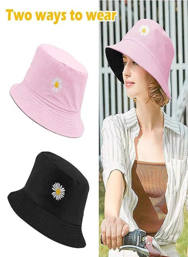 Missby® Unisex Flower Embroidery Reversible Bucket Hat Fishing Summer Travel Beach Sun Hat (Pink) - Image 4