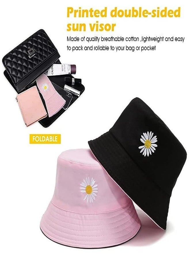 Missby® Unisex Flower Embroidery Reversible Bucket Hat Fishing Summer Travel Beach Sun Hat (Pink) - Image 5