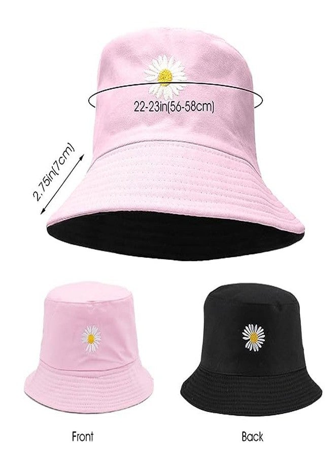 Missby® Unisex Flower Embroidery Reversible Bucket Hat Fishing Summer Travel Beach Sun Hat (Pink) - Image 2