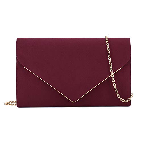 CHARMING TAILOR Faux Suede Clutch Bag Elegant Woman Evening Purse for Wedding/Prom/Black-tie Events (Burgundy) - Image 1