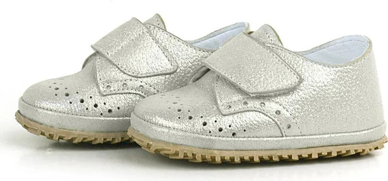 Hapshoe Kids Genuine Leather Beige Glittery Velcro Baby Booties Shoes