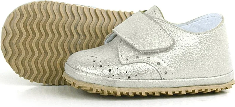 Hapshoe Kids Genuine Leather Beige Glittery Velcro Baby Booties Shoes
