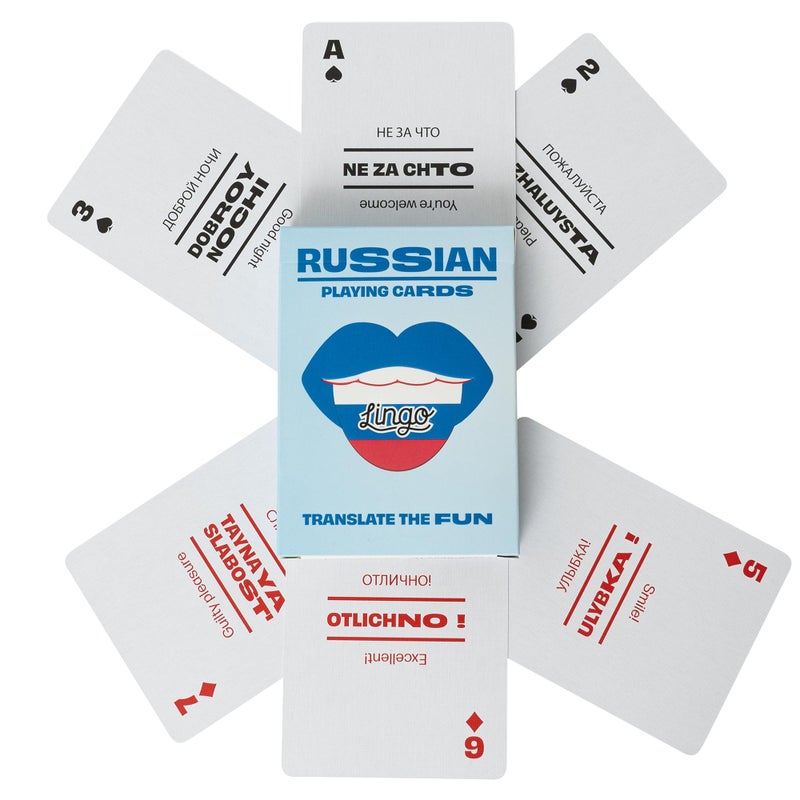 LINGO Russian Lingo Playing Cards | Travel Flashcards | Learn Russian Vocabulary in A Fun & Easy Way | 52 Essential Translations - Image 2