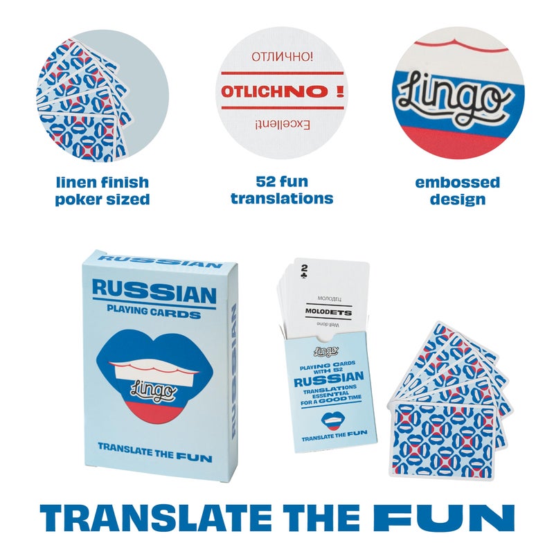 LINGO Russian Lingo Playing Cards | Travel Flashcards | Learn Russian Vocabulary in A Fun & Easy Way | 52 Essential Translations - Image 5