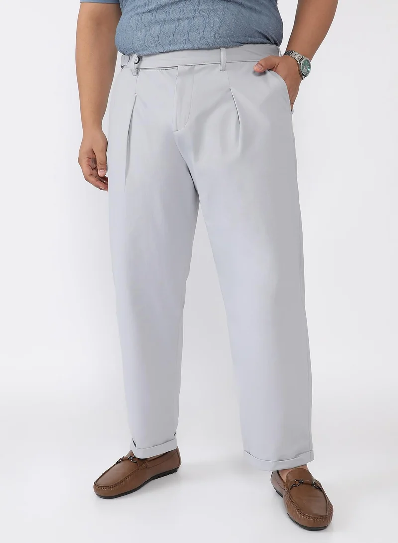 انستافاب بلس Men Single-Pleated Relaxed-Fit Trousers | Mid-Rise , Side-Adjuster | Button Closure , Cuffed-Straight Hem | Solid Relaxed-Fit | Woven Fabric For Casual & Daily Wear | Cloud Grey