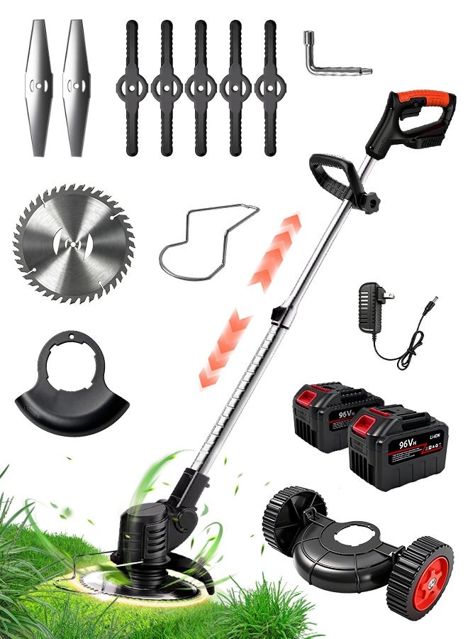 nafas Electric Push Lawn Mower Cordless Grass Trimmer Kit with 2Pcs 21V Rechargable Battery，Portable Telescopic Joystick and Wheel，3 Types Cutting Blade for Tree Cutting,Lawn Care and Garden Yard Work - Image 1