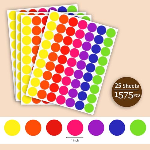 Dreecy Colored Dot Stickers 1 Inch, Circle Stickers Round Color Coding Dots Markers Sticker, 1575 PCS Removeable Sticky Labels Sticker Dots for Toddlers Students Office Classroom in 7 Assorted Colors - Image 3
