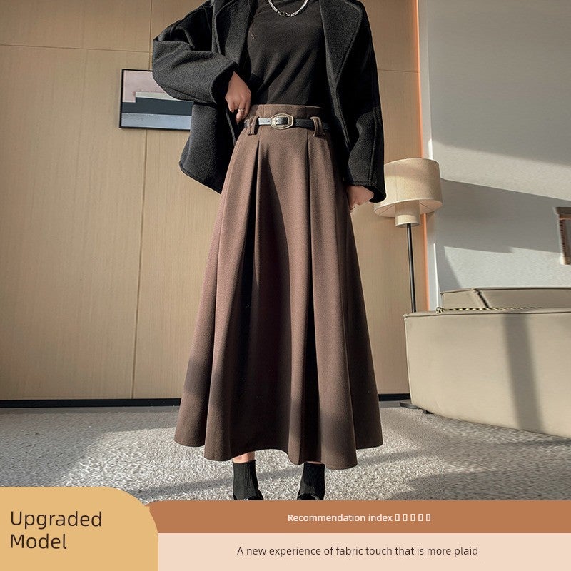 College style gray woolen skirt, women's autumn and winter mid-length skirt, hip-covering and slimming A-line skirt, pleated Berkeley skirt - Image 2
