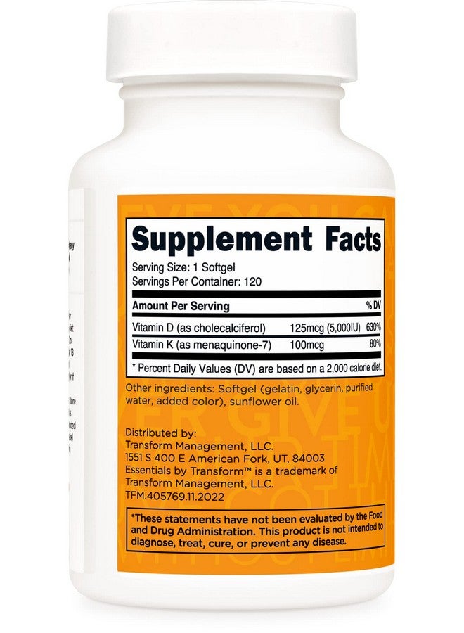 TransformHQ فيتامين K2 (MK7) (100 ميكروغرام) + فيتامين D3 (5000 وحدة دولية) 120 كبسولة لينة - خالية من الغلوتين وغير معدلة وراثيًا - Image 3
