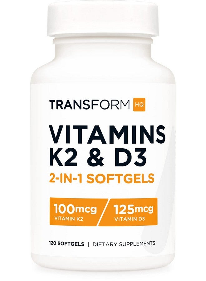 TransformHQ فيتامين K2 (MK7) (100 ميكروغرام) + فيتامين D3 (5000 وحدة دولية) 120 كبسولة لينة - خالية من الغلوتين وغير معدلة وراثيًا - Image 1