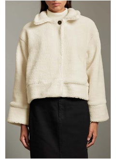 trendyol Ecru Oversize Molded Plush Biker Jacket Coat TWOAW25MO00126  - Image 3