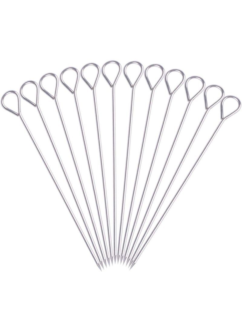 12 Pcs 8 Inch Reusable Stainless Steel Barbecue Skewers, Metal Shish Kebab Kabob Sticks, Multi-Purpose Roast Goose Needle BBQ Skewers for Outdoor Grilling Kitchen Cooking - Image 1