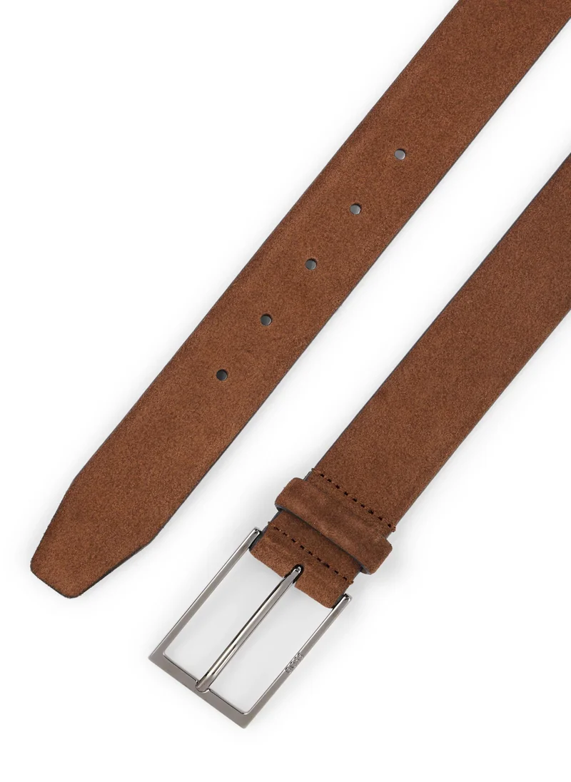 بوس Suede belt with logo and gunmetal buckle