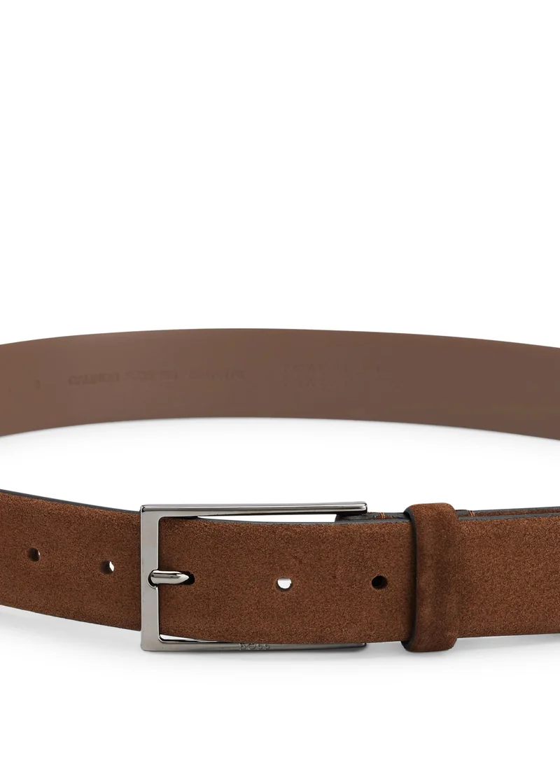 BOSS Suede belt with logo and gunmetal buckle