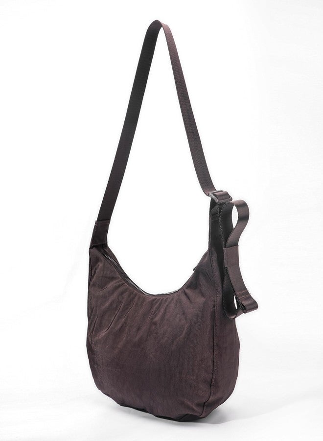 FASTFAIRY Medium Nylon Crescent Bag - Chocolate Plum Casual Shoulder Crossbody with Adjustable Strap & Dual Interior Pockets - Image 3