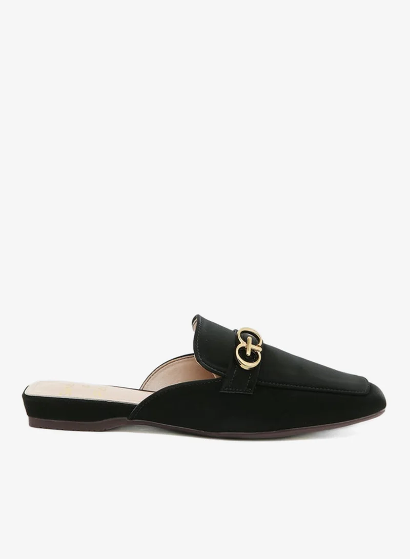 Sneak-a-Peek Metal Trim Square Toe Slip-On Mules