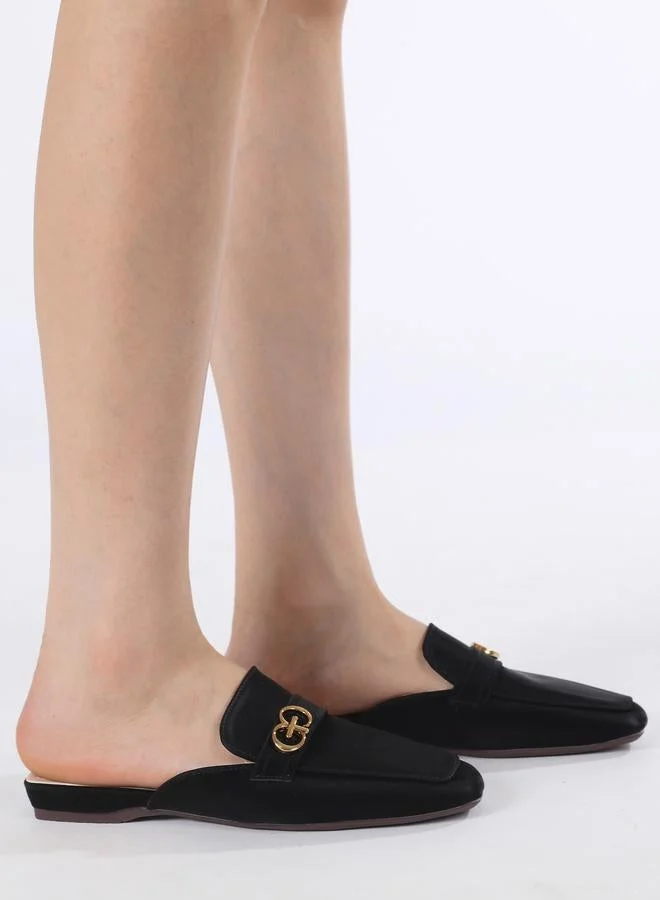 Sneak-a-Peek Metal Trim Square Toe Slip-On Mules
