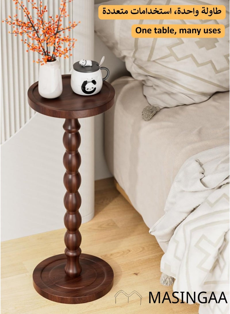 MASINGAA Solid Wood Coffee Table, Small Side Table for Small Spaces, Drink Table, Sturdy Wooden Base End Tables for Living Room, Bedroom, Corners, and Office, Dark Walnut, 9.4"W×23.8"H - Image 5
