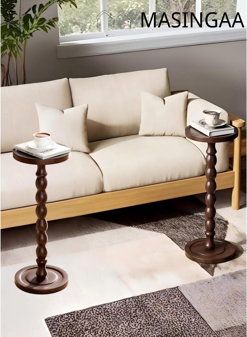 MASINGAA Solid Wood Coffee Table, Small Side Table for Small Spaces, Drink Table, Sturdy Wooden Base End Tables for Living Room, Bedroom, Corners, and Office, Dark Walnut, 9.4"W×23.8"H - Image 2