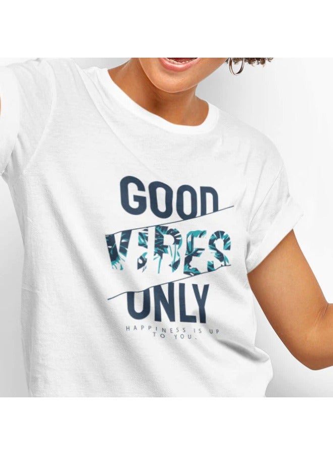 Primina Women's printed T-Shirt -Good vibes, round neck, 100% cotton, regular fit - Image 4