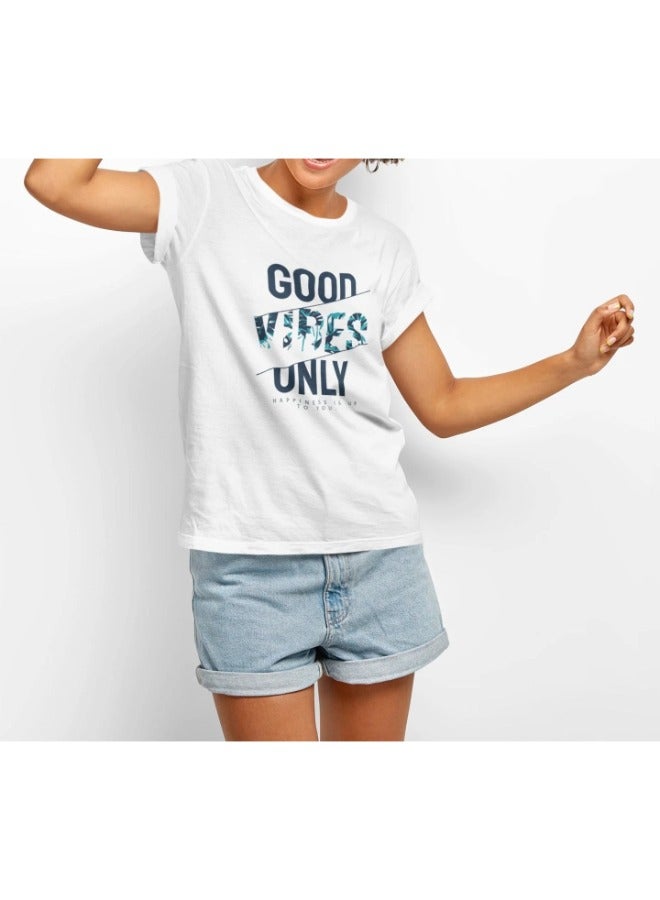 Primina Women's printed T-Shirt -Good vibes, round neck, 100% cotton, regular fit - Image 3