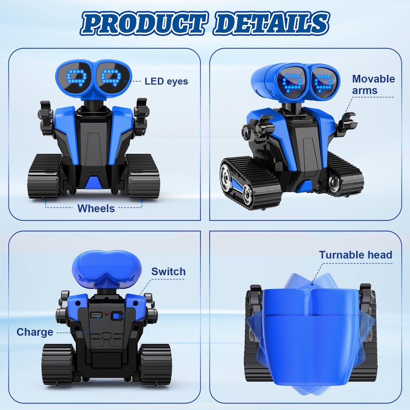 Mindpal Robot Toys For Boys Girls With Auto-Demonstration Robots For Kids Remote Control Kids Robot Rechargeable Emo Robot With Led Eyes Smart Robot Age 3 Years And Up - Blue - Image 3