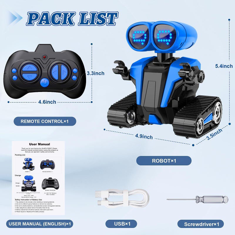 Mindpal Robot Toys For Boys Girls With Auto-Demonstration Robots For Kids Remote Control Kids Robot Rechargeable Emo Robot With Led Eyes Smart Robot Age 3 Years And Up - Blue - Image 5