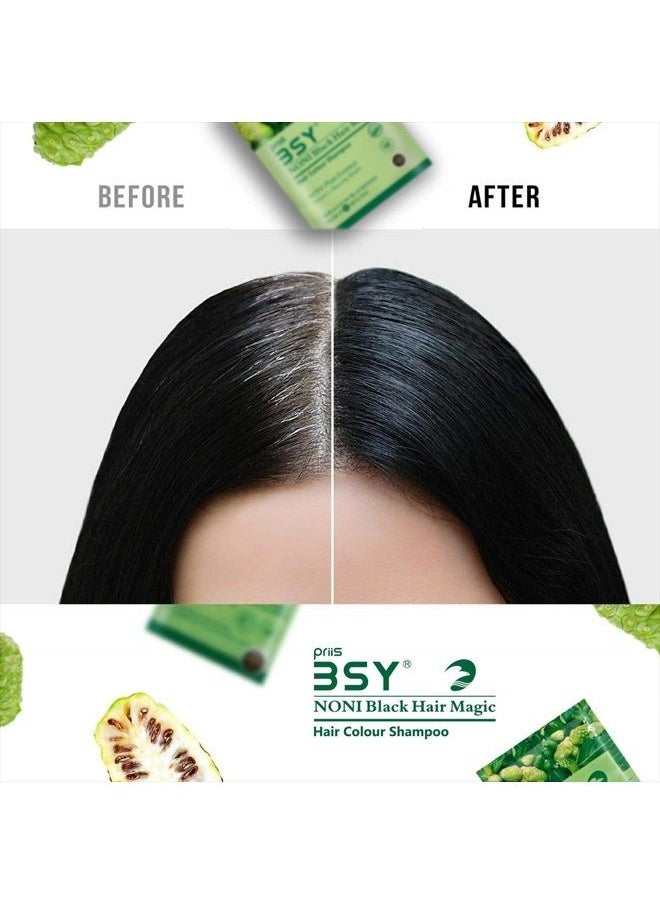 BSY - Noni Black Hair Magic Hair color shampoo (20ml x 20 Sachets) | Ammonia Free Hair Color Shampoo for men| Natural Black Permanent Hair Dye Shampoo for women | Noni Fruit Hair Dye | 5 Minutes Hair Co - Image 1
