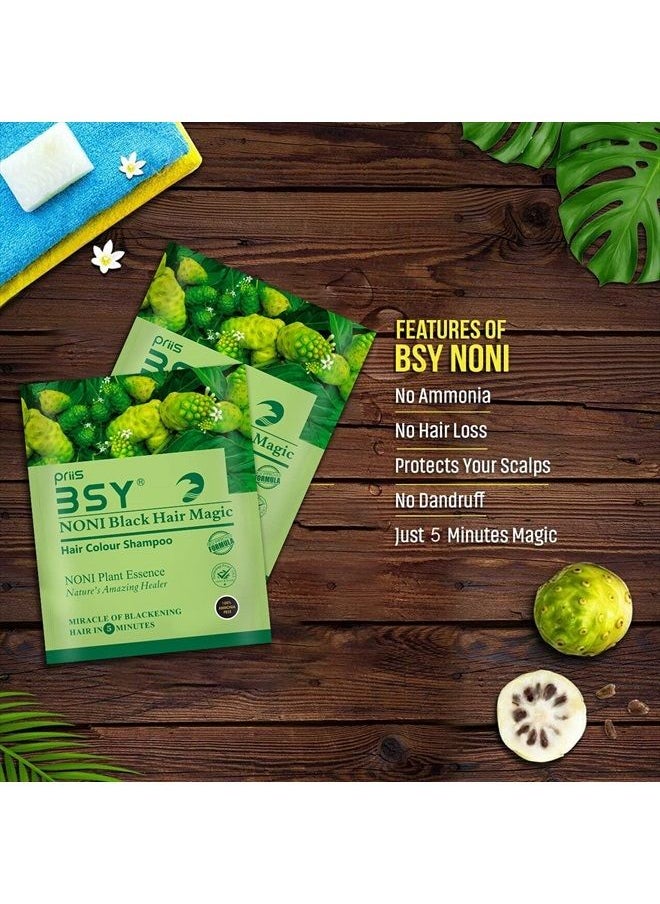 BSY - Noni Black Hair Magic Hair color shampoo (20ml x 20 Sachets) | Ammonia Free Hair Color Shampoo for men| Natural Black Permanent Hair Dye Shampoo for women | Noni Fruit Hair Dye | 5 Minutes Hair Co - Image 1