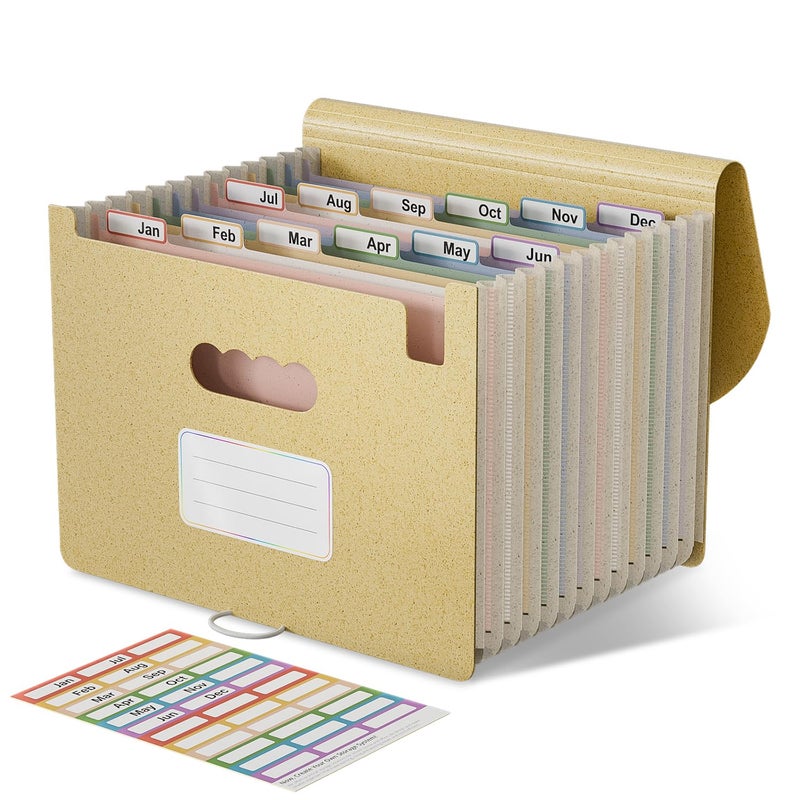EcoStash Accordion File Organizer, 12-Pocket Wheat Straw Expanding File Folder, Portable Monthly Bill & Tax Receipt Organizer, Letter/A4 Size Document Holder with Colorful Tabs-Wheat Yellow - Image 1
