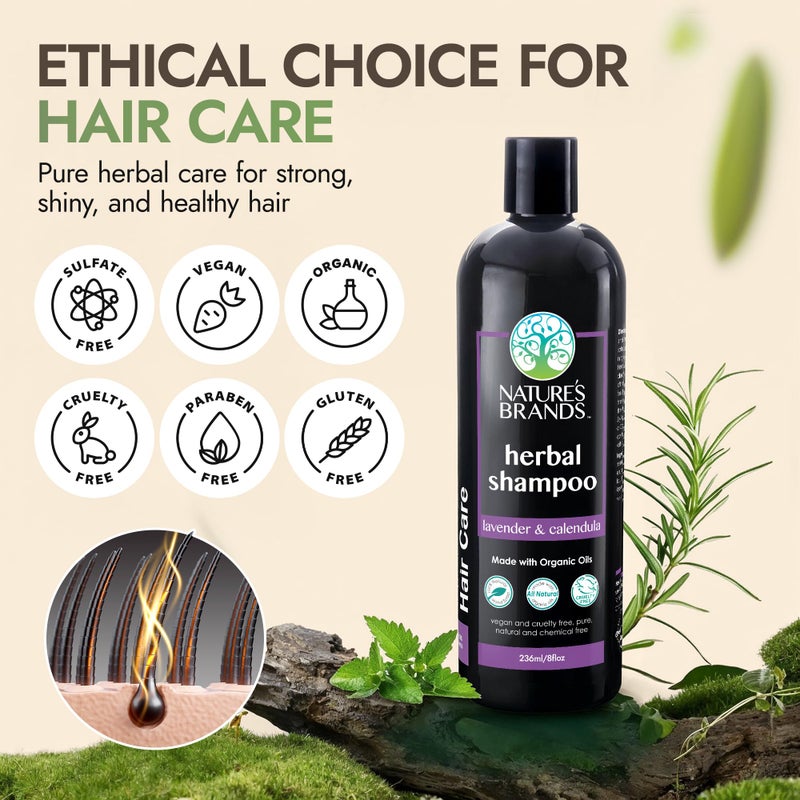 Nature's Brands - Herbal Choice Mari Natural Shampoo for Dry Hair (8 Fl Oz) - Organic Olive Oil & Rosemary Extract to Moisturizes, Strengthens Damaged Hair - Vegan, Cruelty-Free - Lavender & Calendula - Image 3