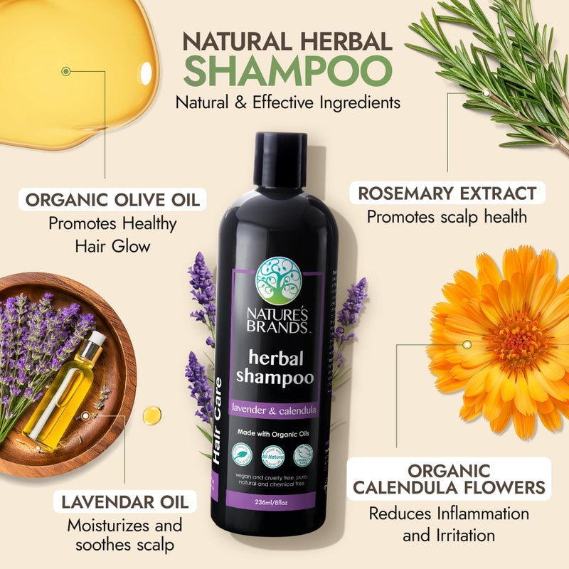 Nature's Brands - Herbal Choice Mari Natural Shampoo for Dry Hair (8 Fl Oz) - Organic Olive Oil & Rosemary Extract to Moisturizes, Strengthens Damaged Hair - Vegan, Cruelty-Free - Lavender & Calendula - Image 2