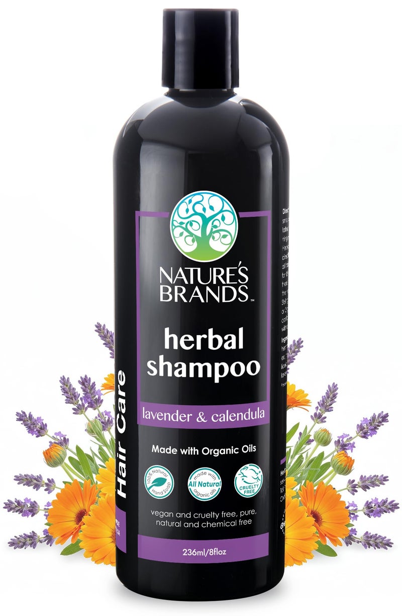 Nature's Brands - Herbal Choice Mari Natural Shampoo for Dry Hair (8 Fl Oz) - Organic Olive Oil & Rosemary Extract to Moisturizes, Strengthens Damaged Hair - Vegan, Cruelty-Free - Lavender & Calendula - Image 1