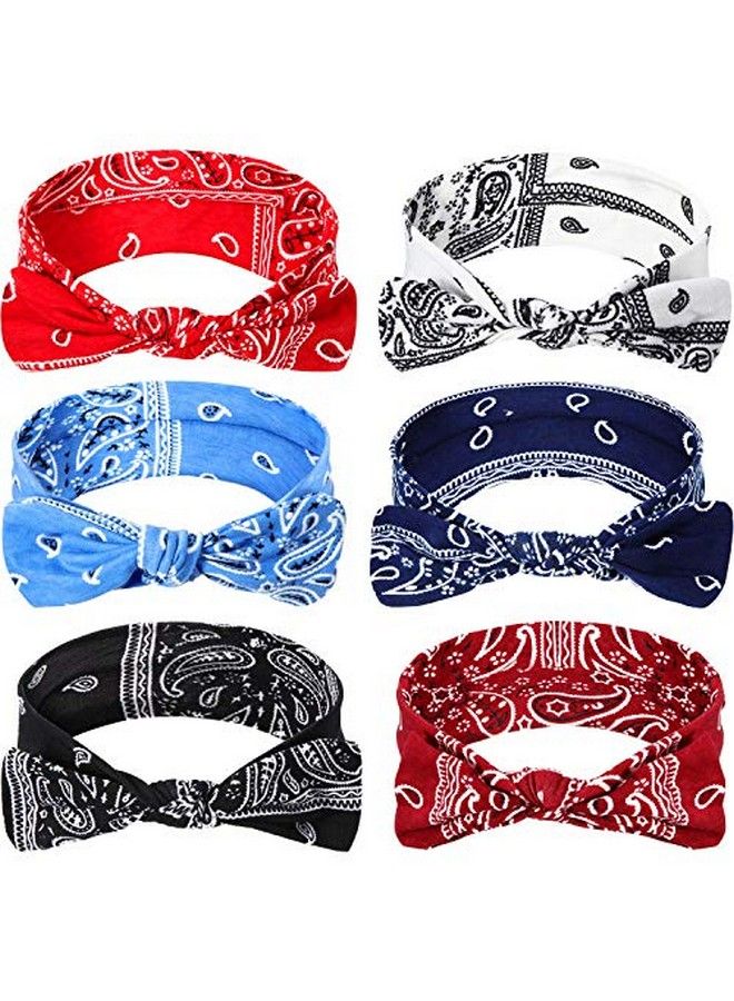 Blulu 6 Pieces Paisley Headbands Boho Bow Bandana Knot Headwrap Retro Flower Printed Elastic Rabbit Ear Hairband For Girls And Women 6 Colors - Image 2