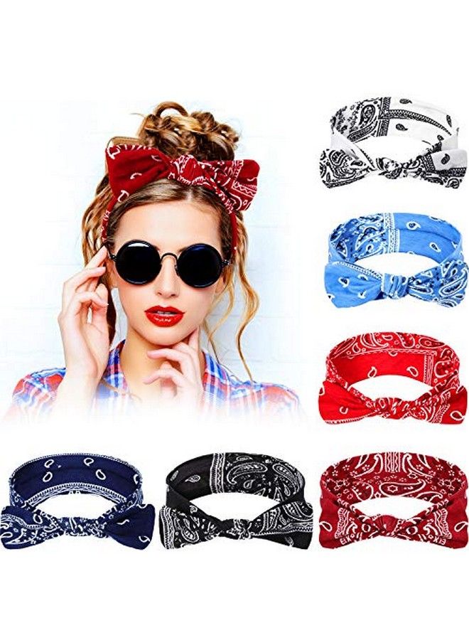 Blulu 6 Pieces Paisley Headbands Boho Bow Bandana Knot Headwrap Retro Flower Printed Elastic Rabbit Ear Hairband For Girls And Women 6 Colors - Image 4