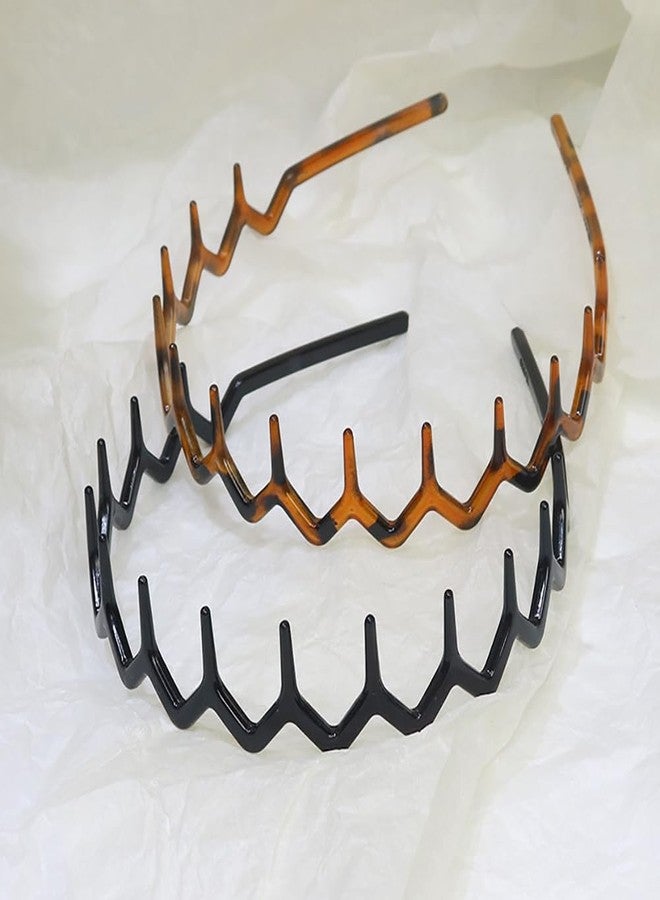 ccHuDE 4 Pcs Plastic Zig Zag Headbands Non Slip Black Comb Hairbands Sharks Tooth Hair Hoop U Shaped Hairband Classic Wavy Head Band with Teeth for Women Girls A - Image 2