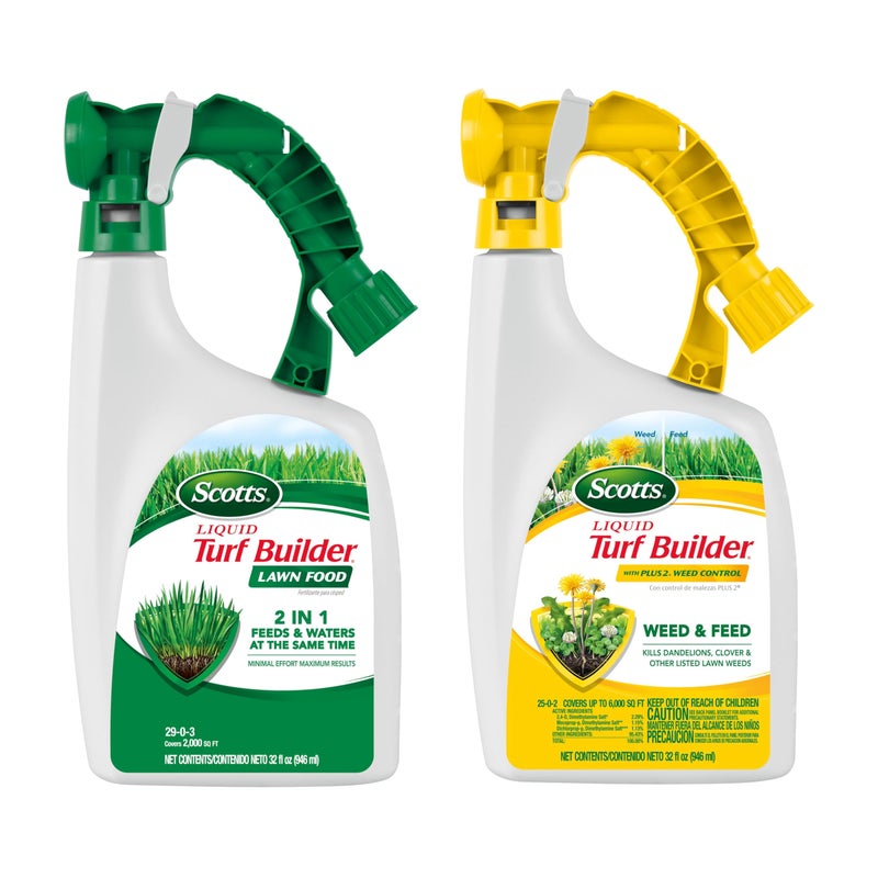 Scotts Liquid Turf Builder 2 Step Lawn-Care with Plus 2 Weed Control and Food, Liquid-Weed and Feed and Fertilizer, 32 oz. - Image 1