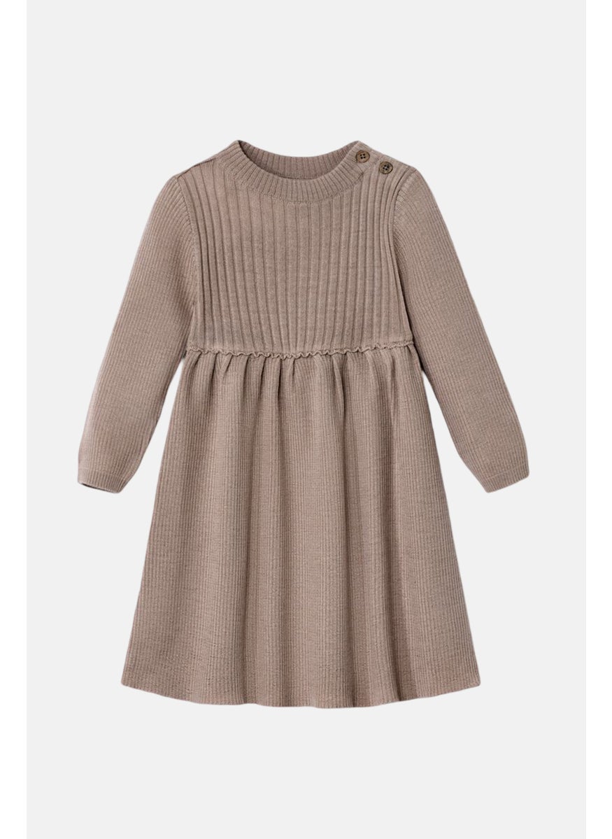 Tchibo Toddlers Girl Long Sleeve Knitted Dress, Taupe  - Image 2
