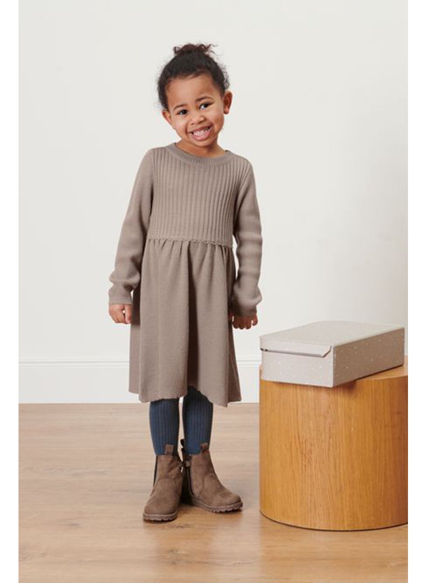 Tchibo Toddlers Girl Long Sleeve Knitted Dress, Taupe  - Image 1