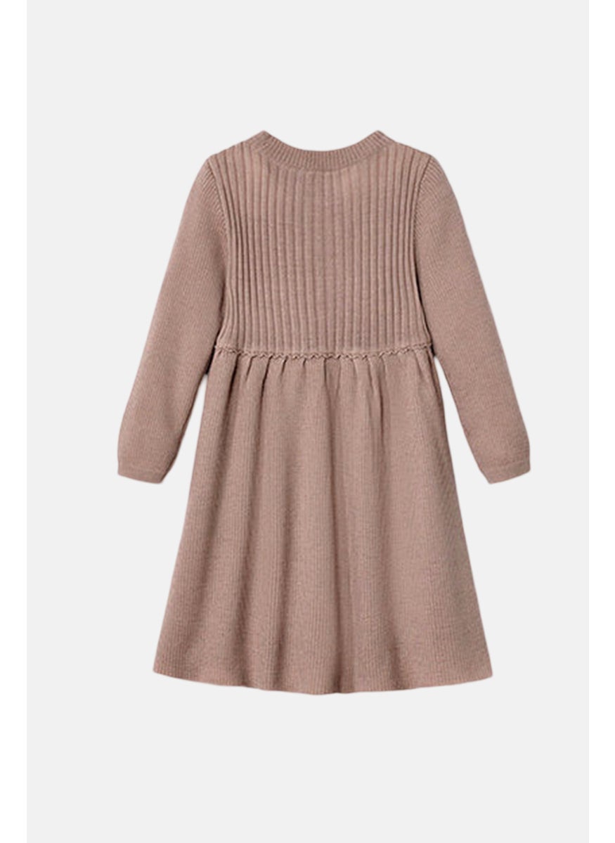 Tchibo Toddlers Girl Long Sleeve Knitted Dress, Taupe  - Image 3