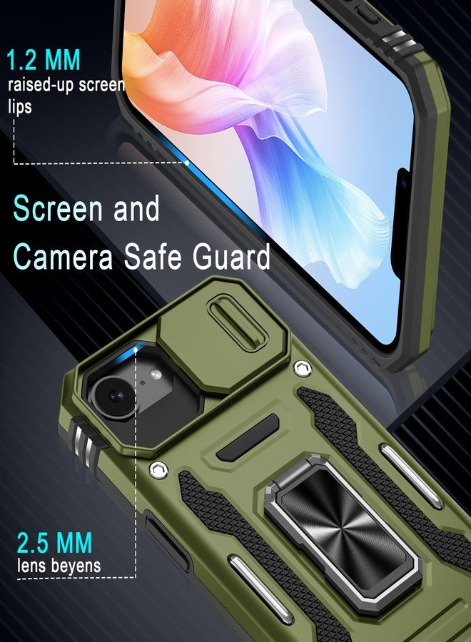 DEERLAMN Case for iPhone 16e with Slide Camera Cover+Screen Protector (2 Packs), Rotated Ring Kickstand Military Grade Shockproof Protective Cover-Olive Green - Image 5